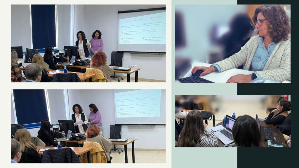 Participantes en una sesión formativa sobre igualdad de género, intercambiando ideas y experiencias en un ambiente dinámico.